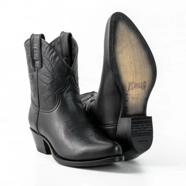 Handgefertigte Damen-Cowboystiefel oder Stiefeletten aus schwarzem Leder 2374 Texanas