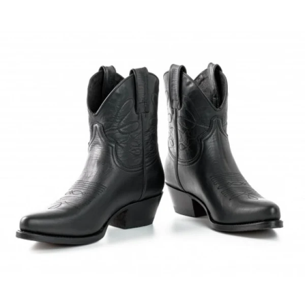 Handgefertigte Damen-Cowboystiefel oder Stiefeletten aus schwarzem Leder 2374 Texanas
