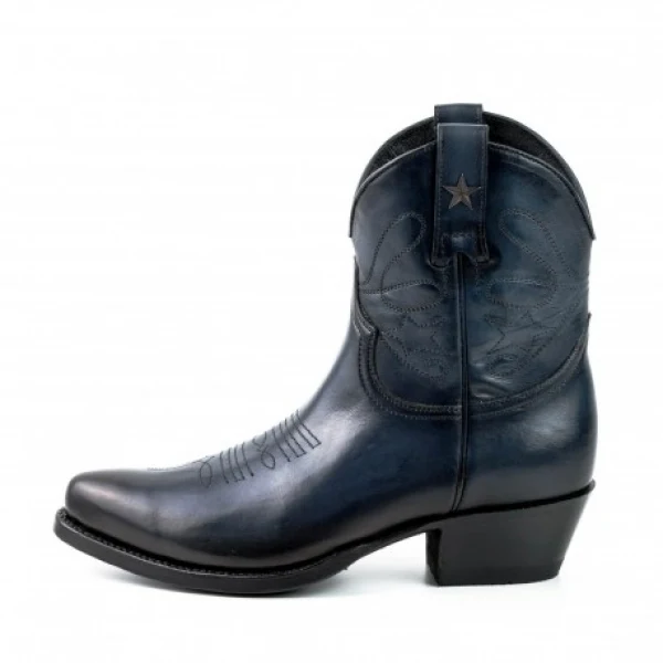 Handgefertigte Damen-Cowboystiefel oder Stiefeletten aus dunkelblauem Leder 2374 Texanas
