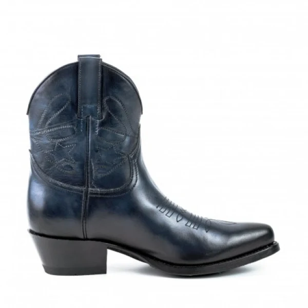 Handgefertigte Damen-Cowboystiefel oder Stiefeletten aus dunkelblauem Leder 2374 Texanas
