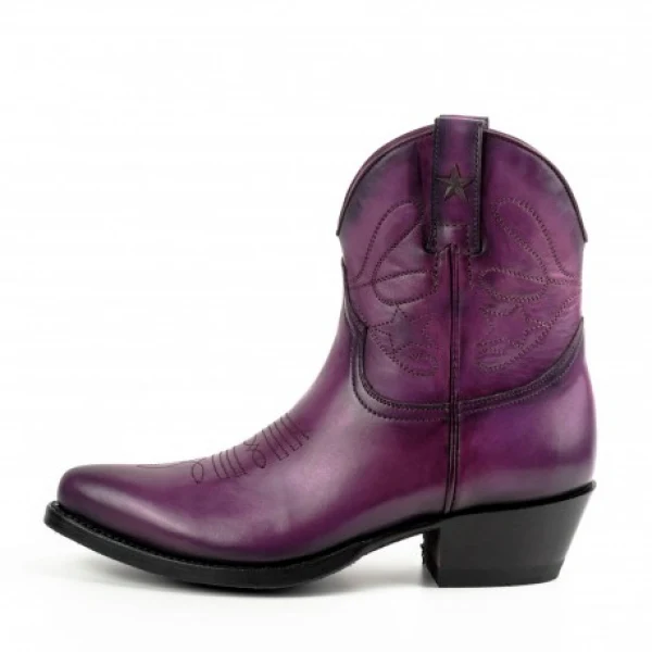 Handgefertigte Damen-Cowboystiefel oder Stiefeletten aus lila Leder 2374 Texanas
