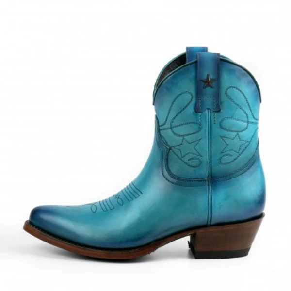 Handgefertigte Damen-Cowboystiefel oder Stiefeletten aus türkisblauem Leder 2374 Texanas