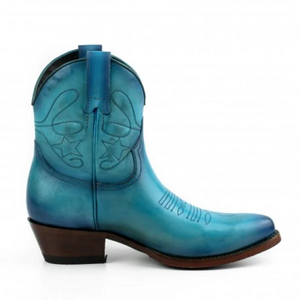 Handgefertigte Damen-Cowboystiefel oder Stiefeletten aus türkisblauem Leder 2374 Texanas