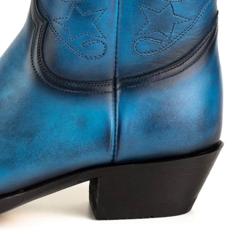 Handgefertigte Damen-Cowboystiefel oder Stiefeletten aus blauem Leder 2374 Texanas