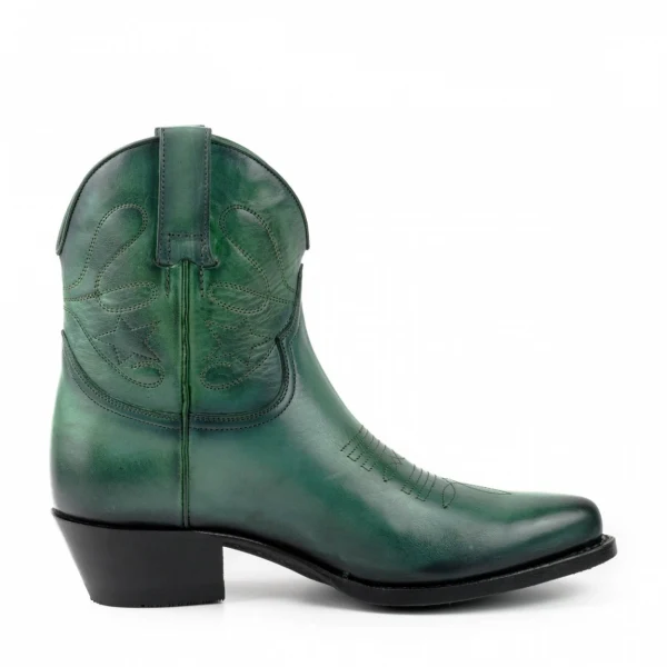 Handgefertigte Damen-Cowboystiefel oder Stiefeletten aus grünem Leder 2374 Texanas