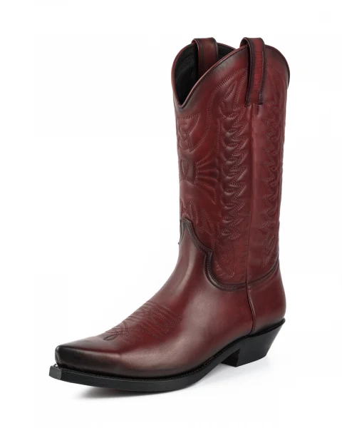 Cowboystiefel für Damen und Herren, handgefertigt aus dunkelrotem Leder, 1920–476, Texanas