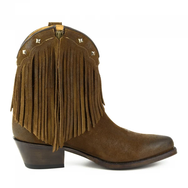 Handgefertigte Damen-Cowboystiefel oder Stiefeletten aus Wildleder mit Fransen in Braun 2374 Texanas