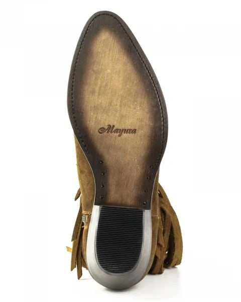 Handgefertigte Damen-Cowboystiefel oder Stiefeletten aus Wildleder mit Fransen in Braun 2374 Texanas