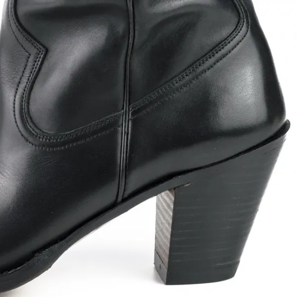 Westernstiefel CowboyStiefel für Damen handgefertigt, schwarzes Leder, gerüschtes Oberteil, 1952
