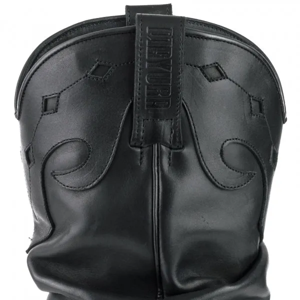 Westernstiefel CowboyStiefel für Damen handgefertigt, schwarzes Leder, gerüschtes Oberteil, 1952