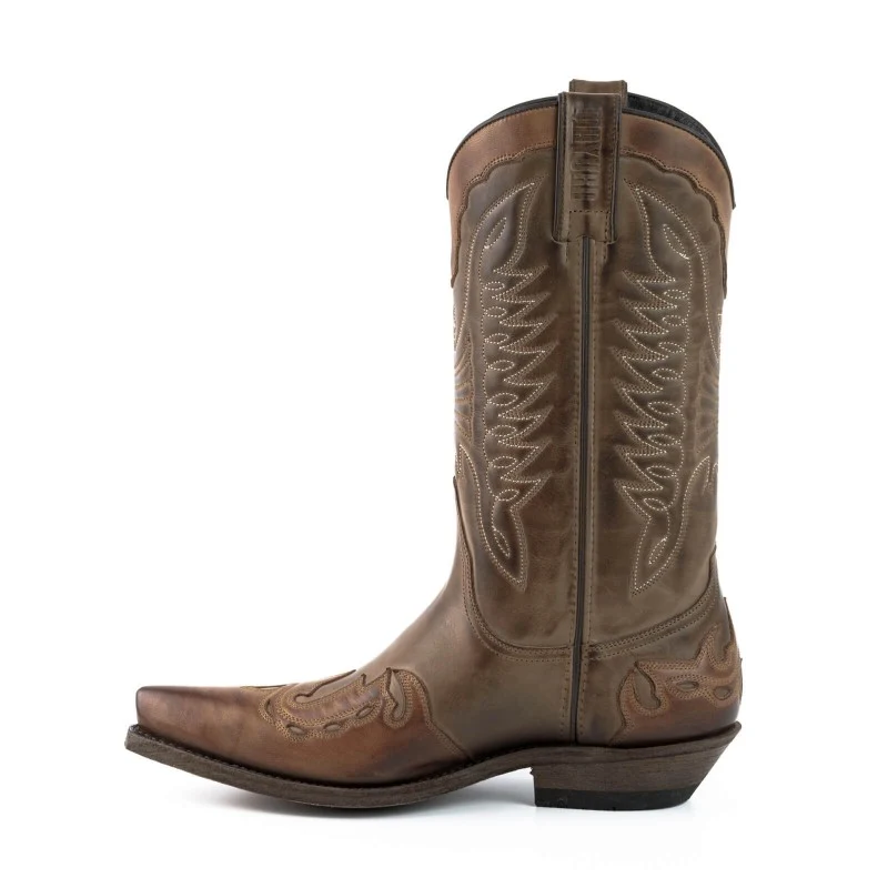 Cowboystiefel für Damen und Herren, handgefertigt aus zweifarbigem braunem Leder, 17 Texanas
