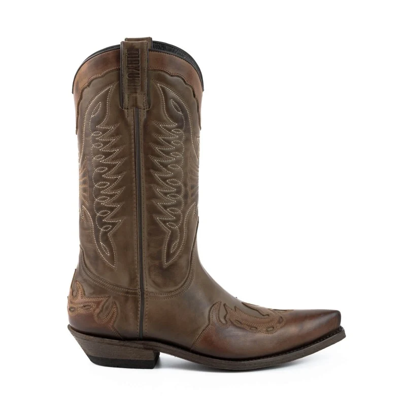 Cowboystiefel für Damen und Herren, handgefertigt aus zweifarbigem braunem Leder, 17 Texanas