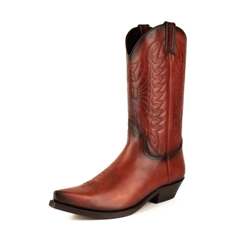 Cowboystiefel für Damen und Herren, handgefertigt aus orangefarbenem Leder, 1920, Texaner
