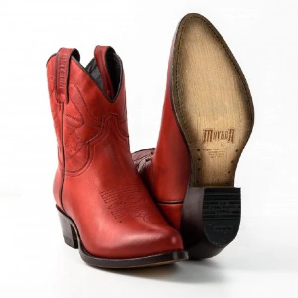 Damen-Cowboystiefel oder Stiefeletten, handgefertigt aus rotem Leder, 2374 Texanas