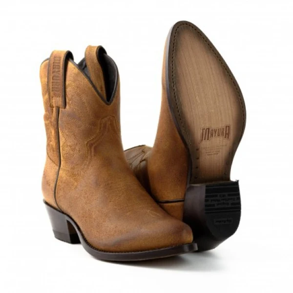 Damen-Cowboystiefel oder Stiefeletten aus handgefertigtem braunem Leder 2374 Texanas