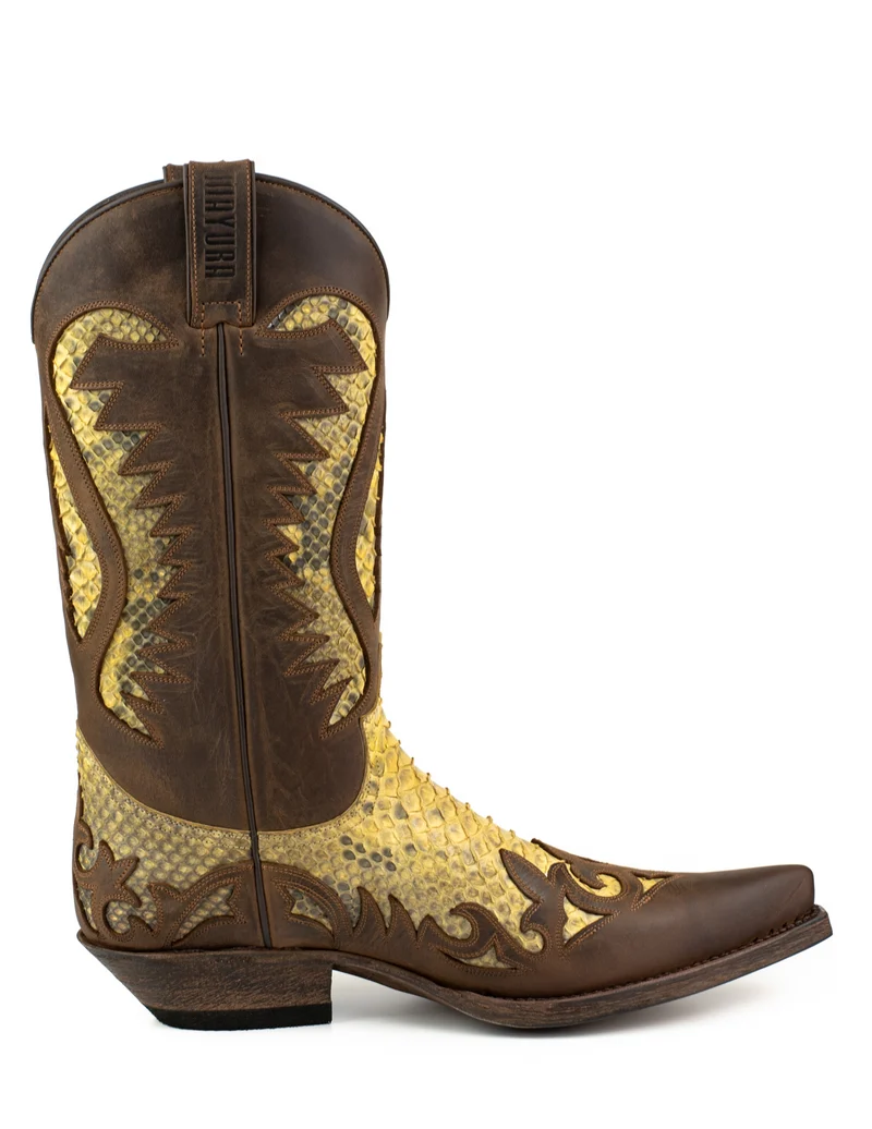 Herren Country Western Cowboystiefel 2567 Exotisches braunes und gelbes Leder