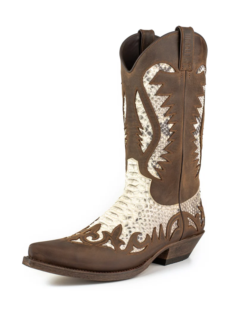 Herren Country Western Cowboystiefel 2567 Exotisches braunes und weißes Leder