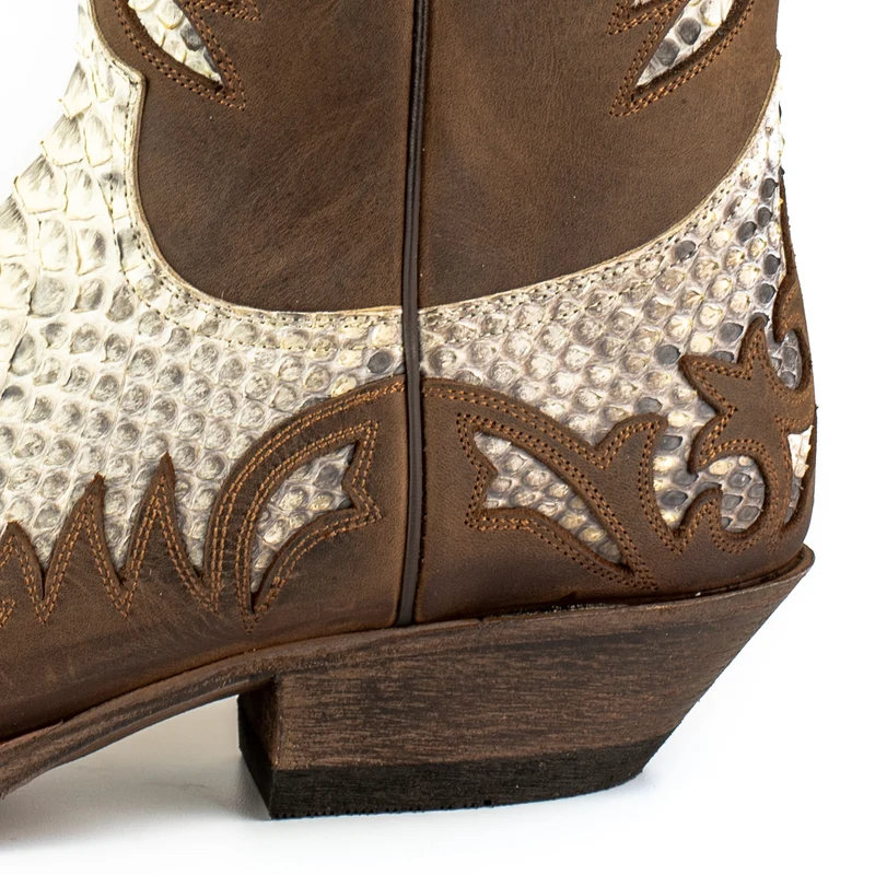 Herren Country Western Cowboystiefel 2567 Exotisches braunes und weißes Leder