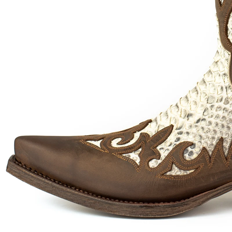 Herren Country Western Cowboystiefel 2567 Exotisches braunes und weißes Leder