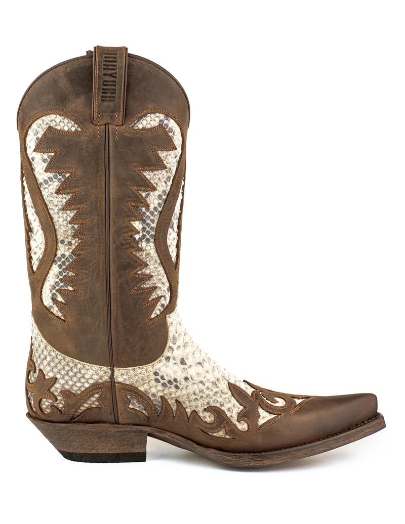 Herren Country Western Cowboystiefel 2567 Exotisches braunes und weißes Leder