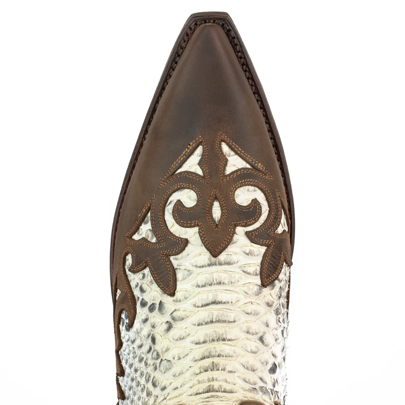 Herren Country Western Cowboystiefel 2567 Exotisches braunes und weißes Leder
