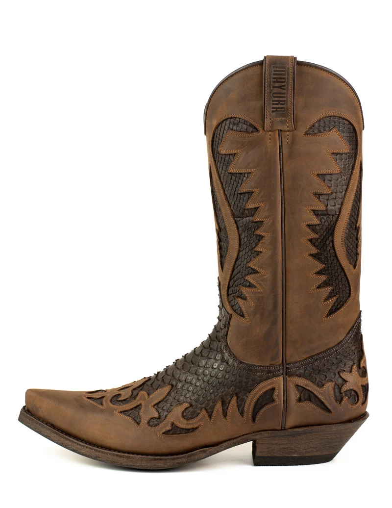 Herren Country Western Cowboystiefel 2567 Exotisches braunes und schwarzes Leder