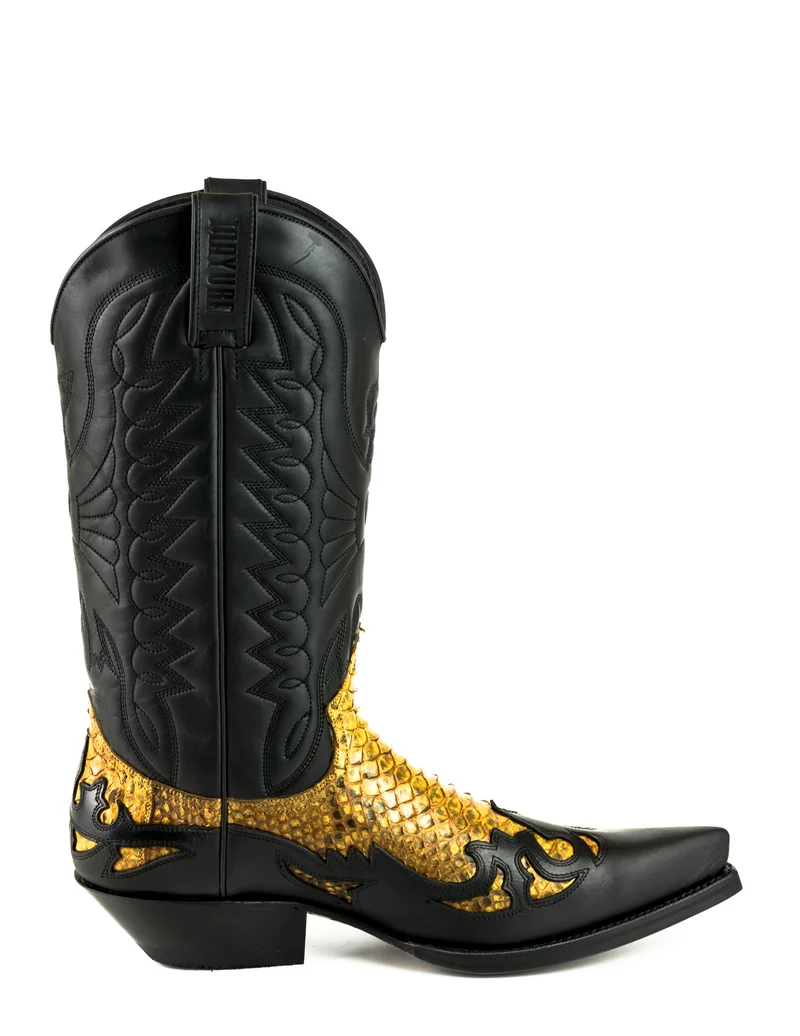 Country- und Western-Cowboystiefel 1935 C für Herren und Damen aus exotischem schwarzem und gelbem Leder