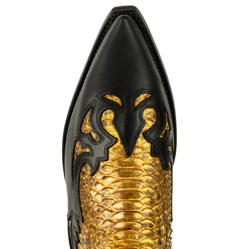 Country- und Western-Cowboystiefel 1935 C für Herren und Damen aus exotischem schwarzem und gelbem Leder