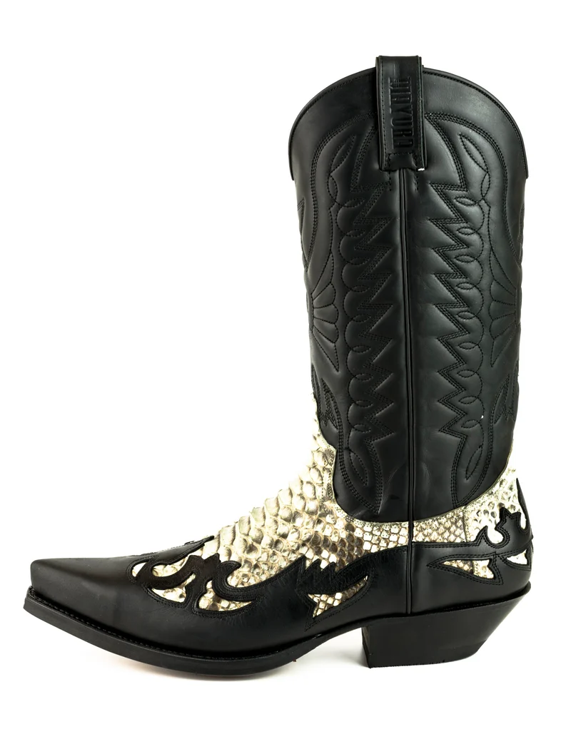 Country- und Western-Cowboystiefel 1935 C für Herren und Damen aus exotischem schwarzem und weißem Leder