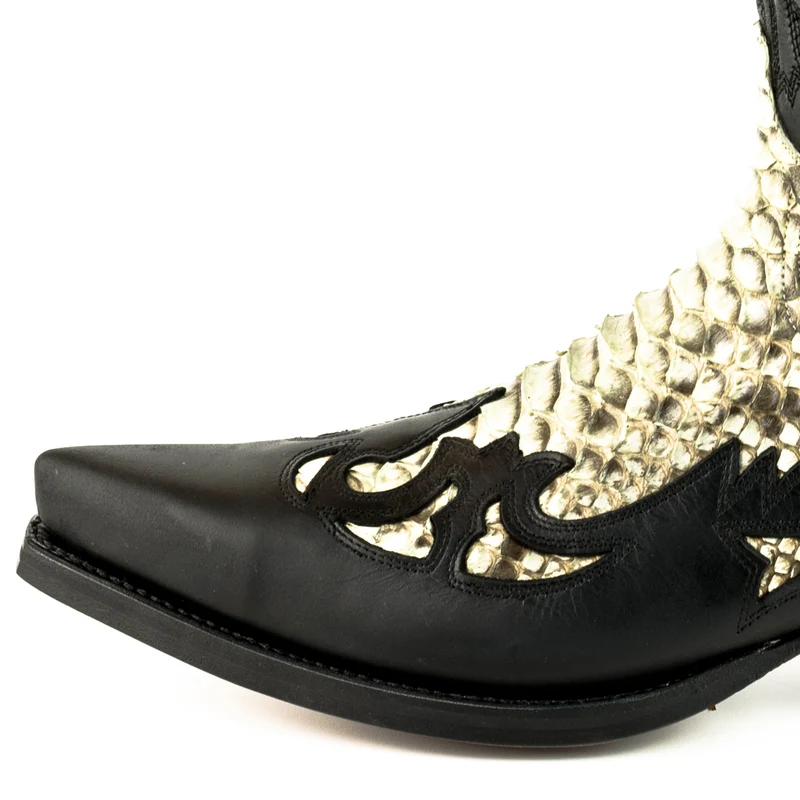 Country- und Western-Cowboystiefel 1935 C für Herren und Damen aus exotischem schwarzem und weißem Leder