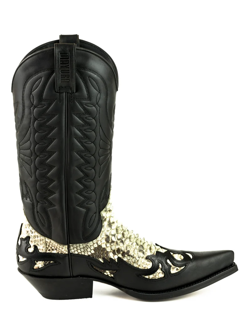 Country- und Western-Cowboystiefel 1935 C für Herren und Damen aus exotischem schwarzem und weißem Leder