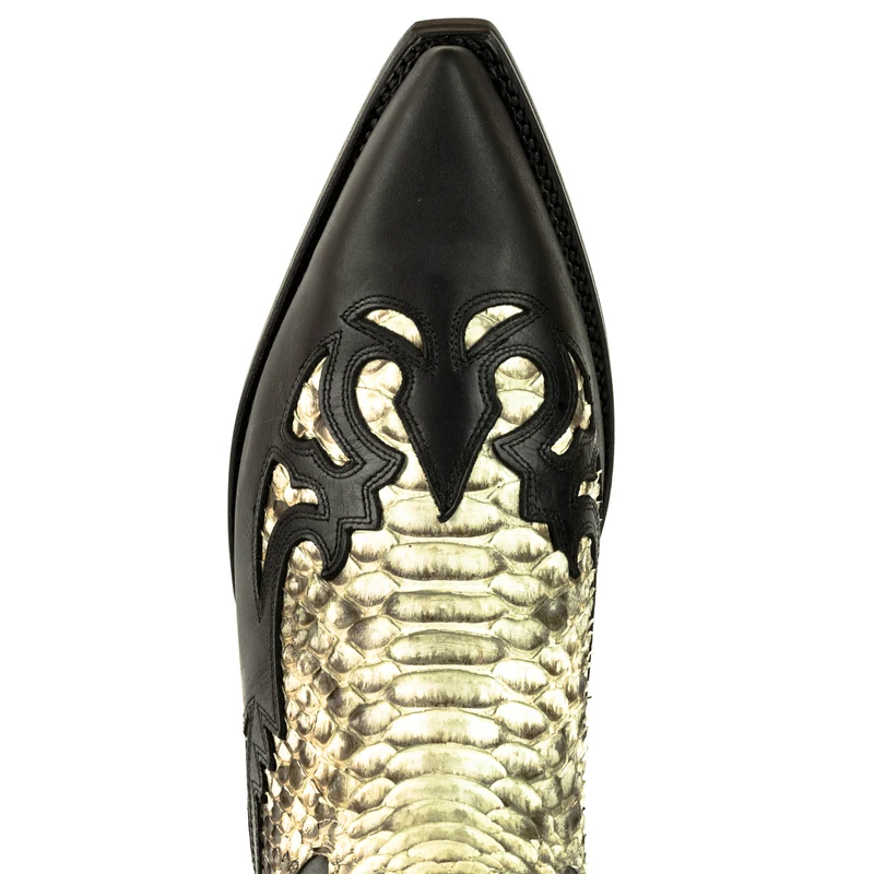 Country- und Western-Cowboystiefel 1935 C für Herren und Damen aus exotischem schwarzem und weißem Leder