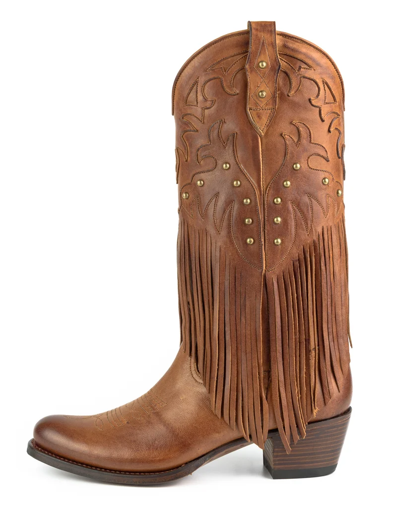 Damen-Cowboystiefel mit Fransen 2475 aus braunem Leder