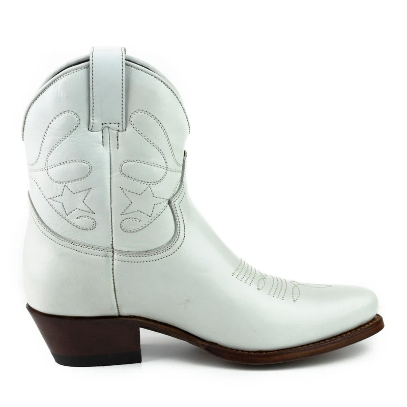 Cowboy Country und Western Damen Stiefeletten 2374 Weißes Leder