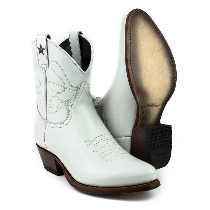 Cowboy Country und Western Damen Stiefeletten 2374 Weißes Leder