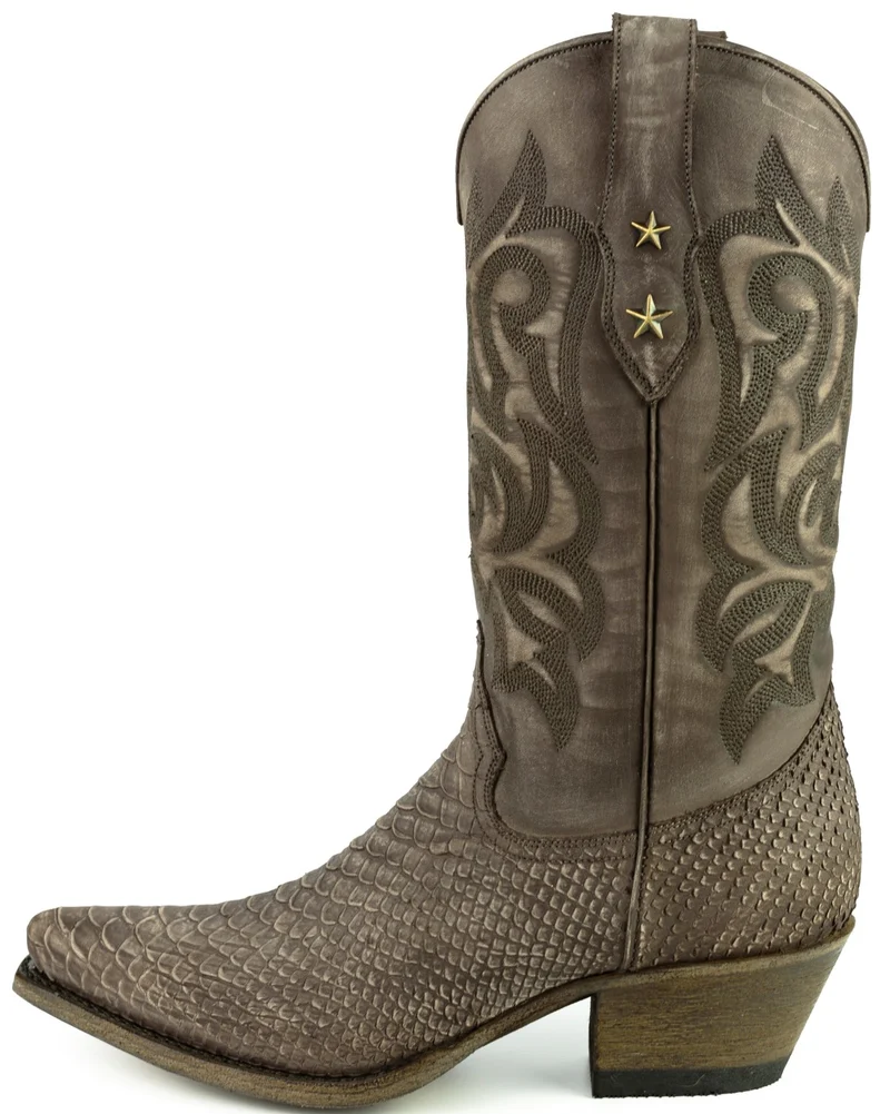 Damen-Cowboy-Country- und Westernstiefel 2524 aus gewaschenem braunem Leder
