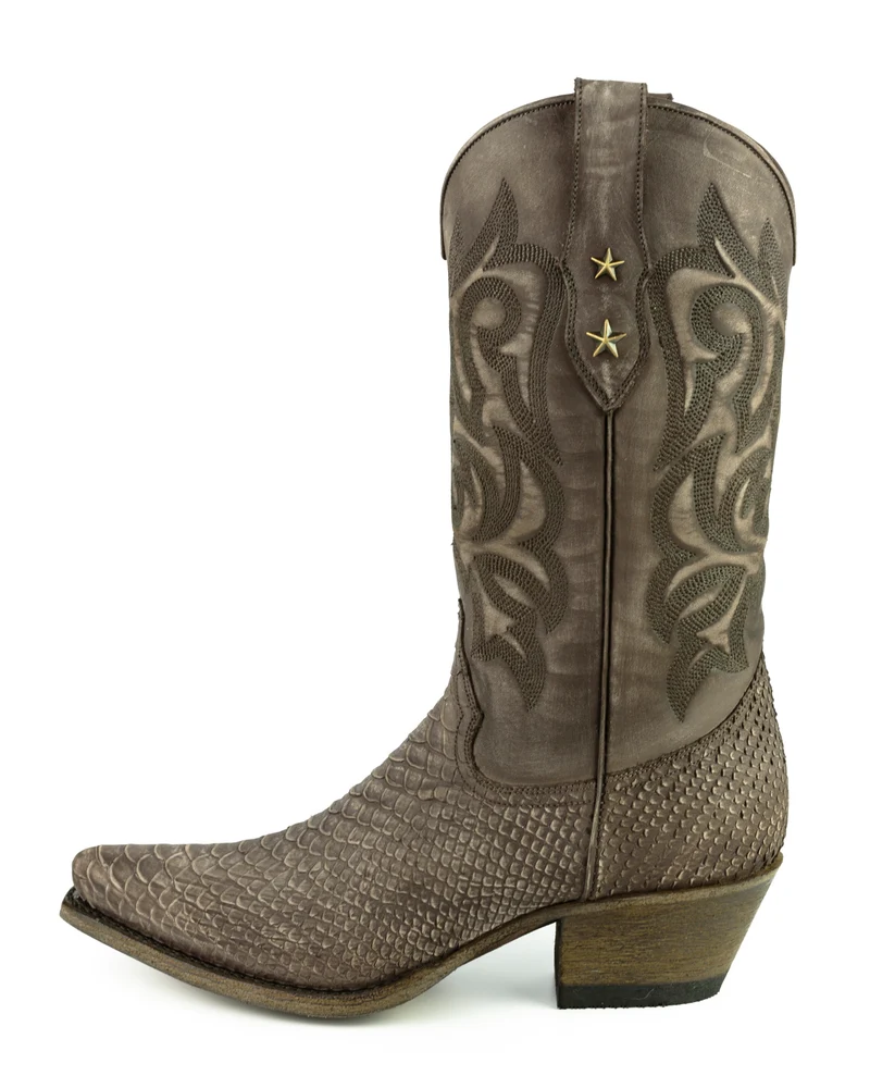 Damen-Cowboy-Country- und Westernstiefel 2524 aus gewaschenem braunem Leder