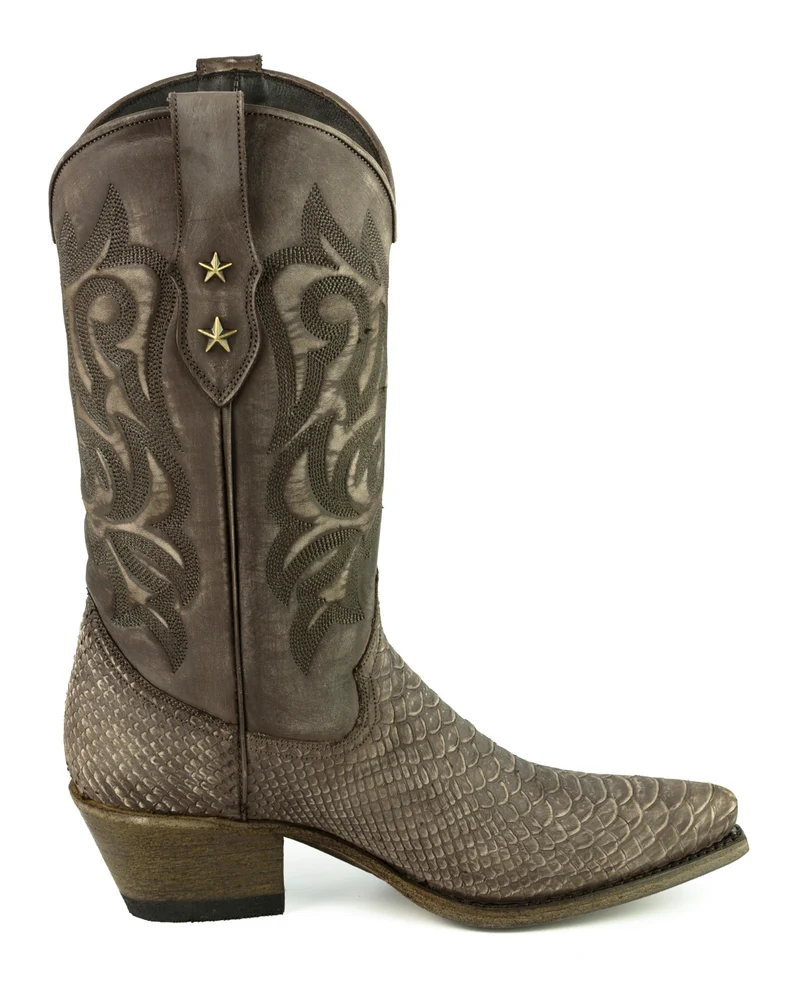 Damen-Cowboy-Country- und Westernstiefel 2524 aus gewaschenem braunem Leder