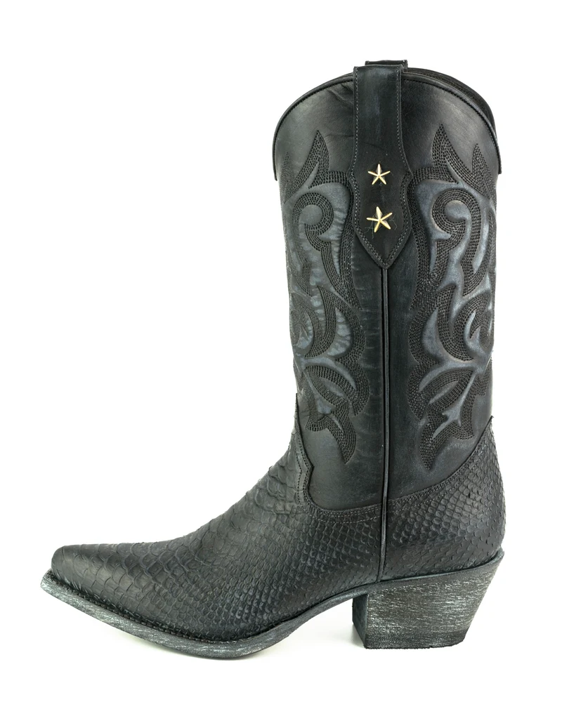 Country- und Western-Cowboystiefel für Damen 2524 aus gewaschenem schwarzem Leder