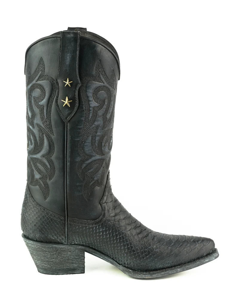 Country- und Western-Cowboystiefel für Damen 2524 aus gewaschenem schwarzem Leder