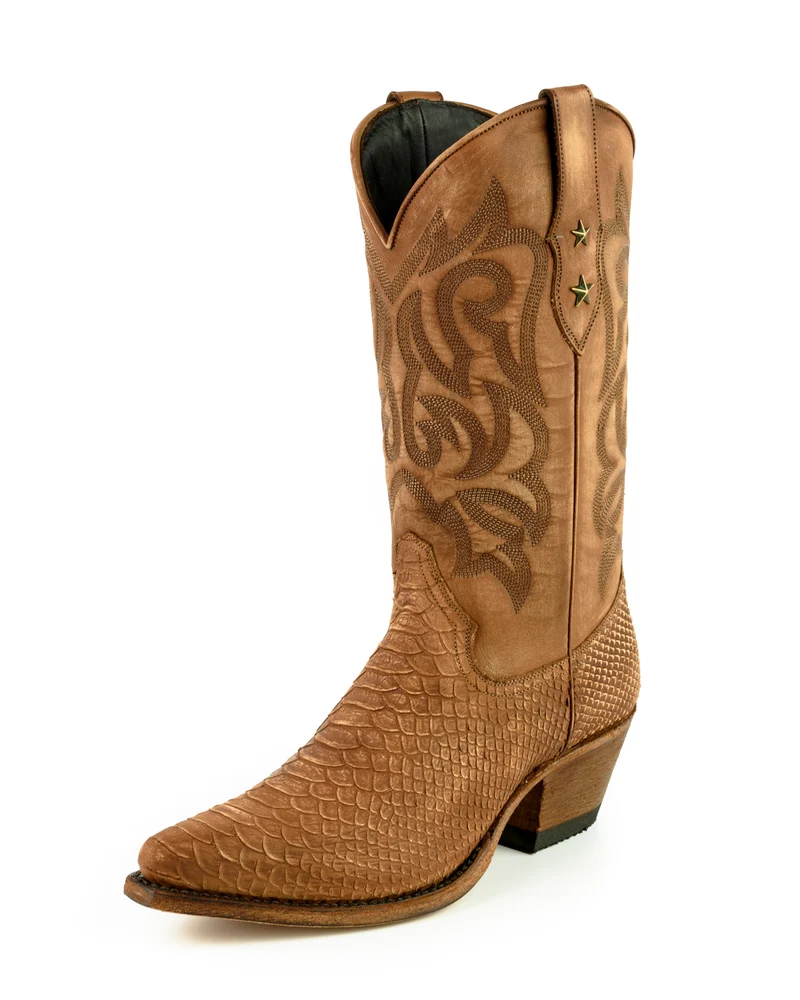 Damen-Cowboy-Country- und Westernstiefel 2524 aus gewaschenem braunem Leder