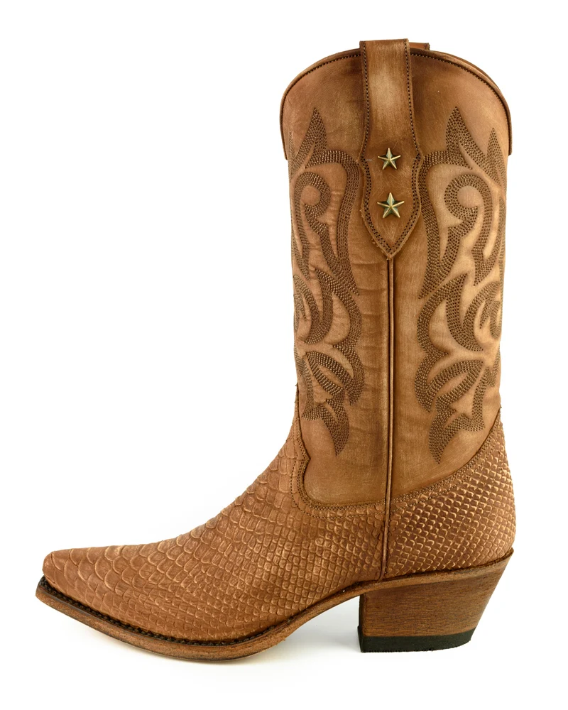 Damen-Cowboy-Country- und Westernstiefel 2524 aus gewaschenem braunem Leder