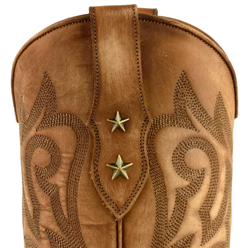 Damen-Cowboy-Country- und Westernstiefel 2524 aus gewaschenem braunem Leder