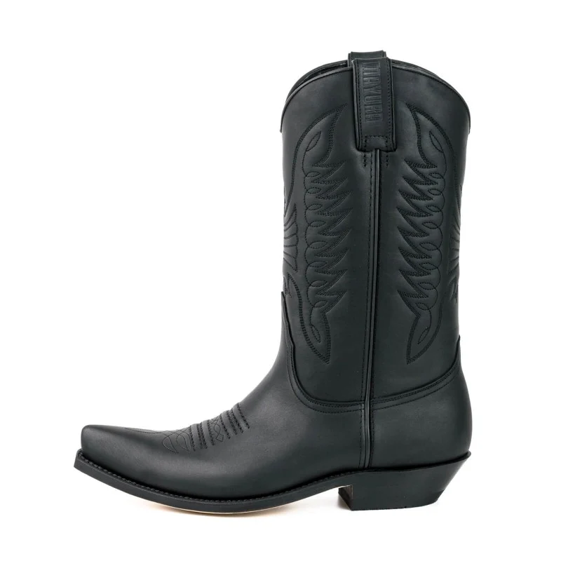 Cowboystiefel für Damen und Herren, handgefertigt aus schwarzem Leder, 20 Texanas