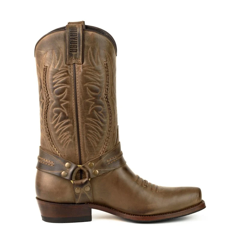 Handgefertigte Bikerstiefel für Herren und Damen aus braunem Leder 07 Texanas