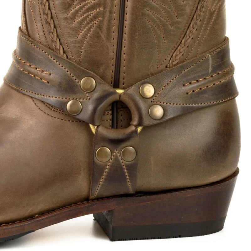 Handgefertigte Bikerstiefel für Herren und Damen aus braunem Leder 07 Texanas