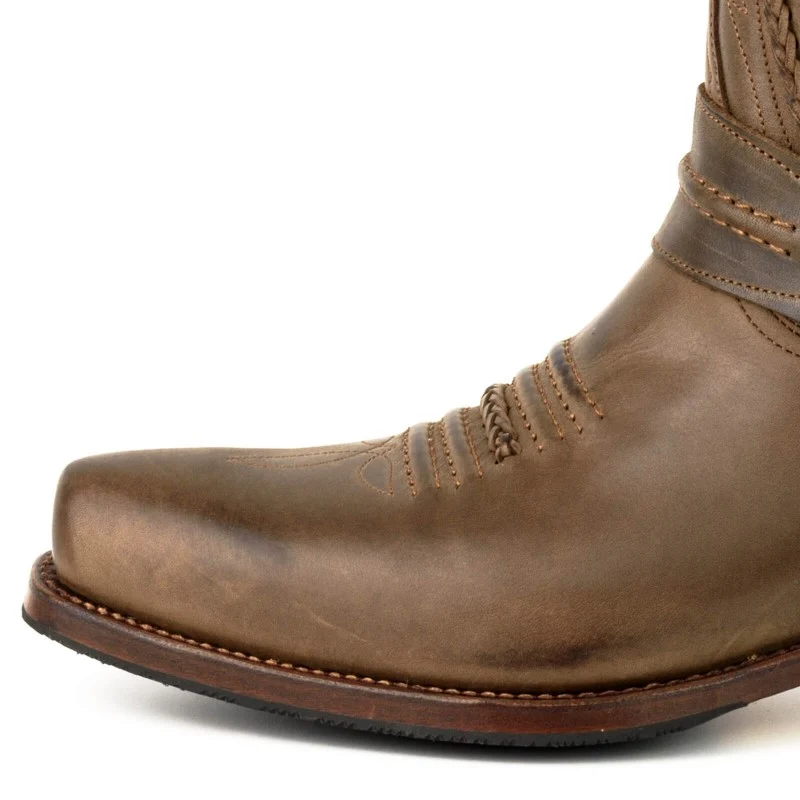 Handgefertigte Bikerstiefel für Herren und Damen aus braunem Leder 07 Texanas
