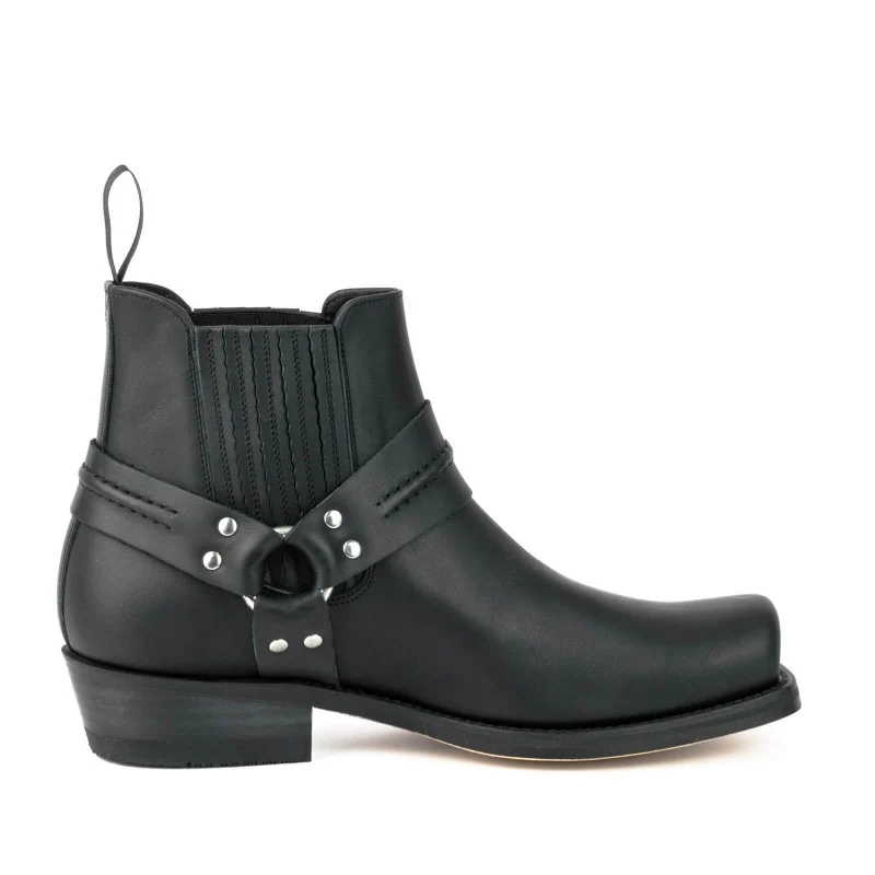 Handgefertigte Stiefeletten oder Bikerstiefel aus schwarzem Leder für Herren und Damen 04