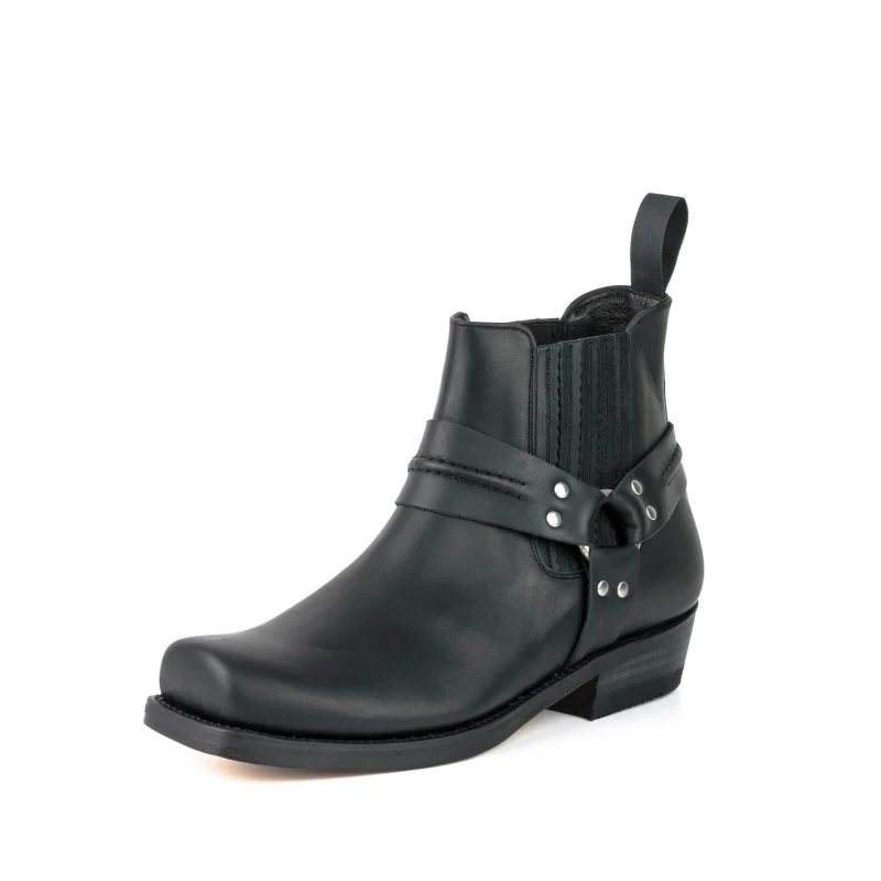 Handgefertigte Stiefeletten oder Bikerstiefel aus schwarzem Leder für Herren und Damen 04