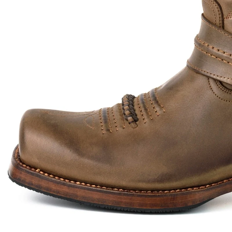 Handgefertigte Bikerstiefel aus braunem Leder für Damen und Herren 02